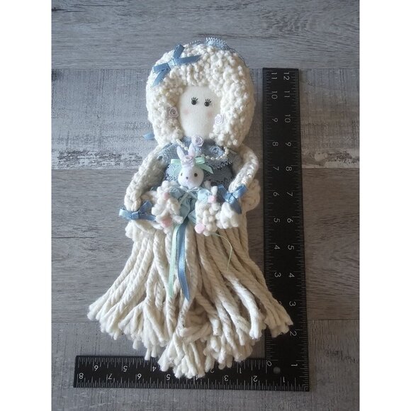 Vtg Doll Yarn Rope Country Rustic Handmade w/ Bunny Rabbit Toy 12" - Picture 6 of 6